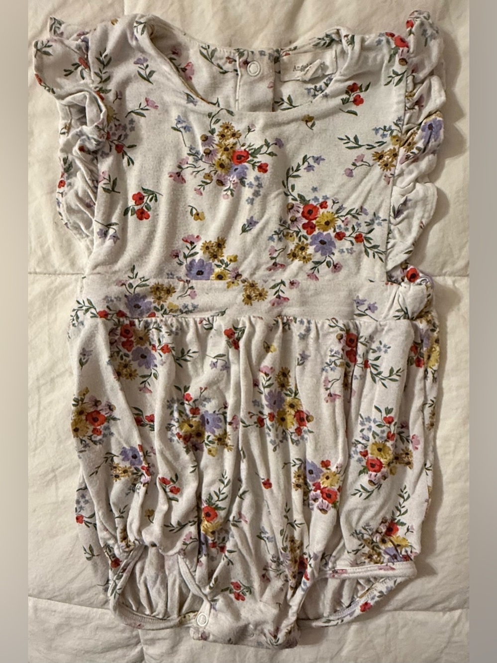 Angel Dear White Floral Ruffle Romper